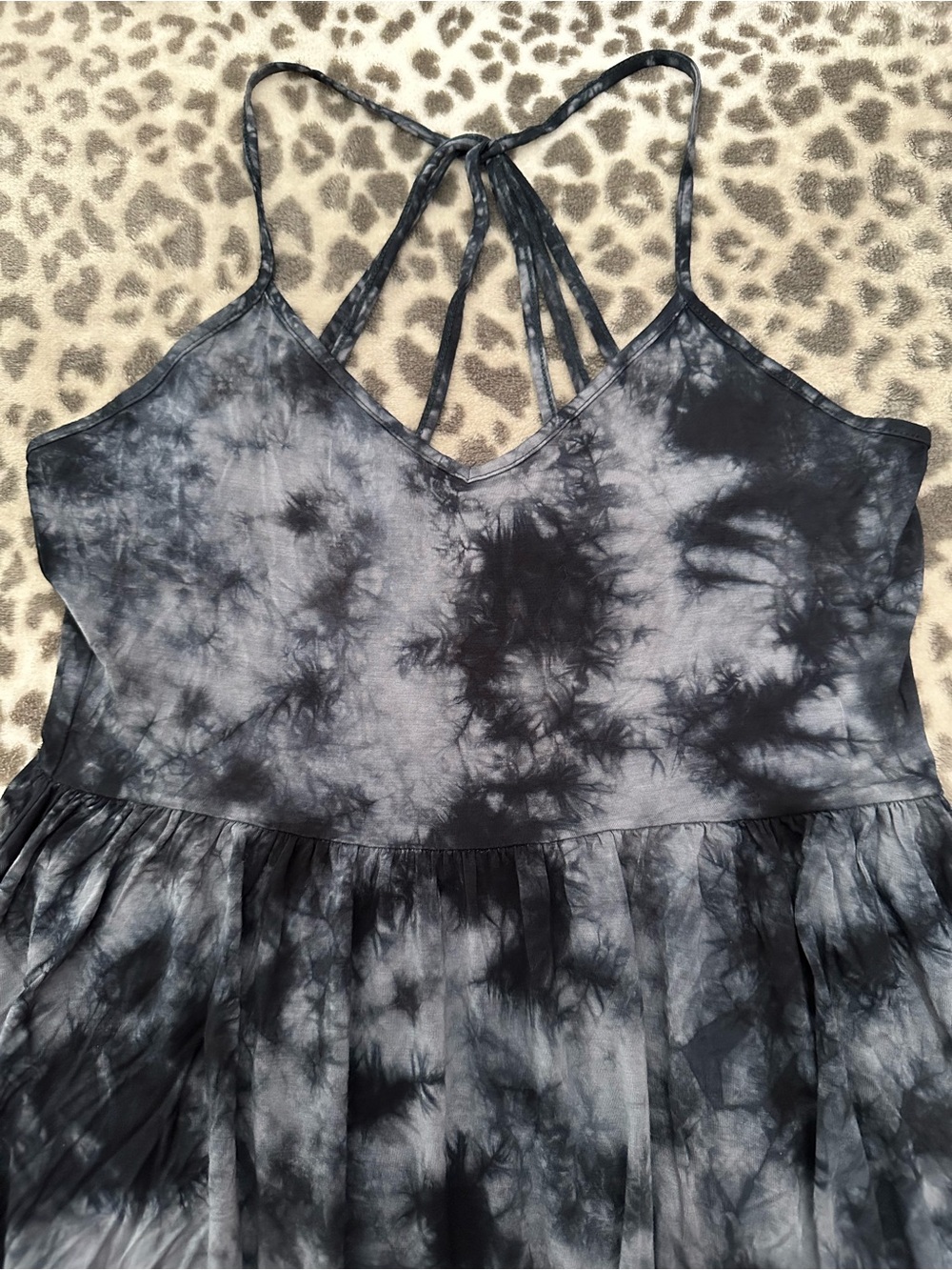 American Eagle Soft & Sexy Tie Dye Strappy Sun Dress in Black Blue Size Medium - Picture 8 of 17